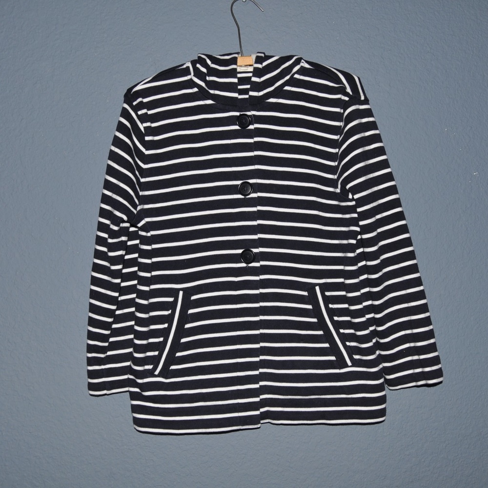 J.CREW Navy Striped 3/4 Sleeve Hooded Jacket [C4] - Picture 2 of 6